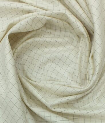 Exquisite Cream base Brown Check Cotton Blend Structured Shirt Fabric (2.40 M)