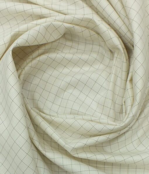 Exquisite Cream base Brown Check Cotton Blend Structured Shirt Fabric (2.40 M)