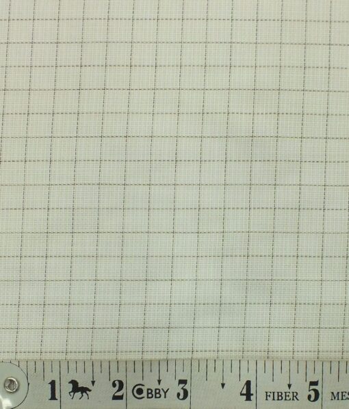 Exquisite Cream base Brown Check Cotton Blend Structured Shirt Fabric (2.40 M)