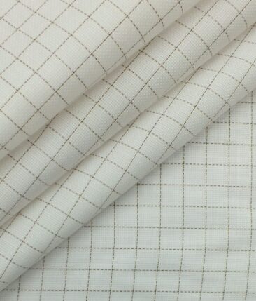 Exquisite Off White base Brown Check Cotton Blend Structured Shirt Fabric (2.40 M)