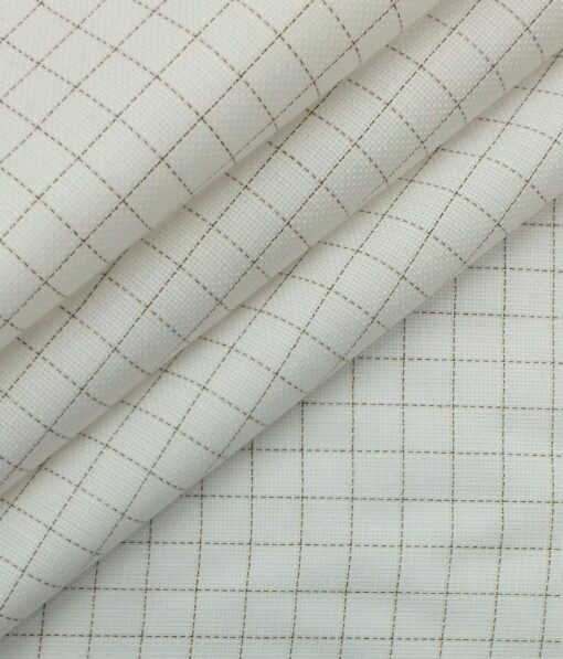 Exquisite Off White base Brown Check Cotton Blend Structured Shirt Fabric (2.40 M)