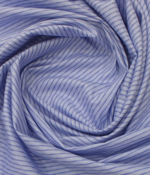 Exquisite Sky Blue base with Blue Stripes Cotton Blend Shirt Fabric (2.40 M)