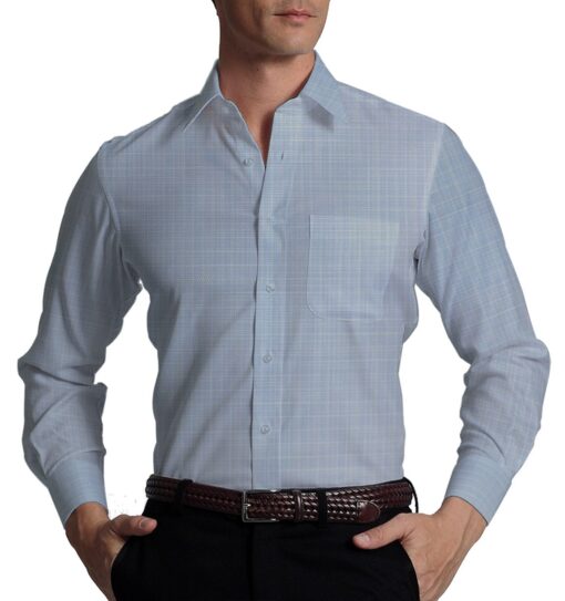 Exquisite Sky Blue Self Design Cotton Blend Shirt Fabric (2.40 M)