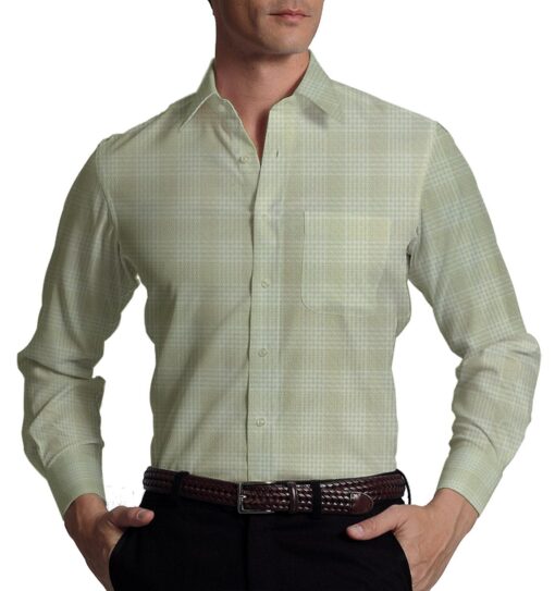 Exquisite Beige base White Checks Cotton Blend Shirt Fabric (2.40 M)