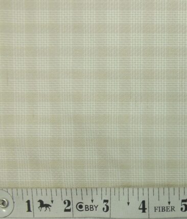 Exquisite Beige base White Checks Cotton Blend Shirt Fabric (2.40 M)