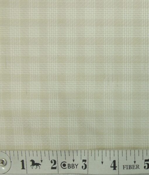 Exquisite Beige base White Checks Cotton Blend Shirt Fabric (2.40 M)