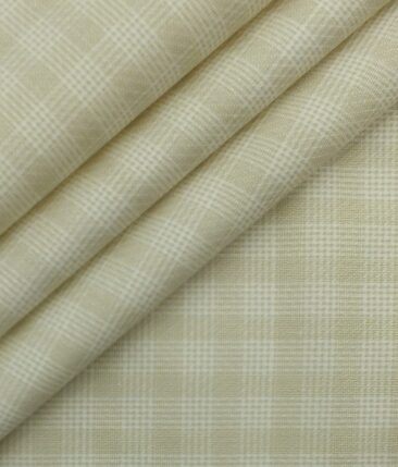 Exquisite Beige base White Checks Cotton Blend Shirt Fabric (2.40 M)