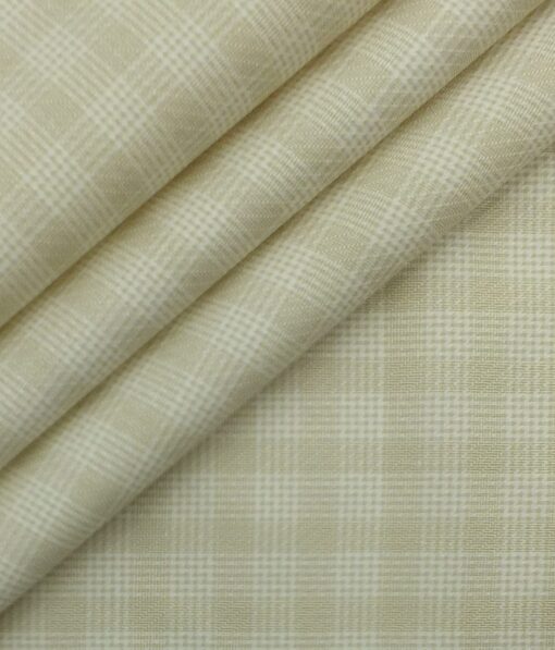 Exquisite Beige base White Checks Cotton Blend Shirt Fabric (2.40 M)