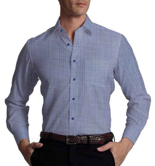 Exquisite Sky Blue Self Squared Texture Cotton Blend Shirt Fabric (2.40 M)