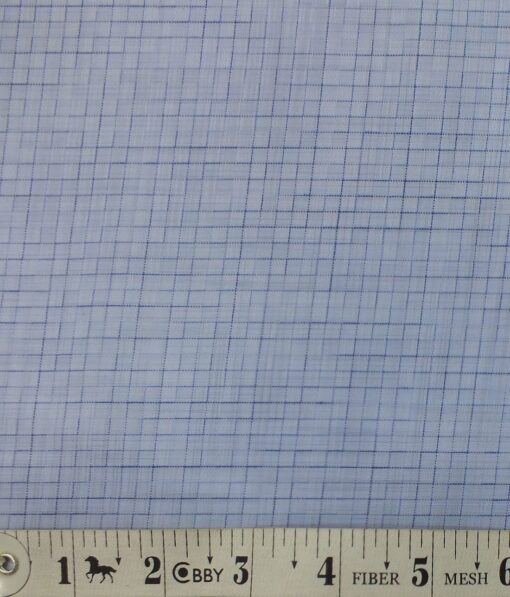 Exquisite Sky Blue Self Squared Texture Cotton Blend Shirt Fabric (2.40 M)