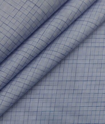 Exquisite Sky Blue Self Squared Texture Cotton Blend Shirt Fabric (2.40 M)