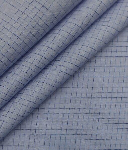Exquisite Sky Blue Self Squared Texture Cotton Blend Shirt Fabric (2.40 M)