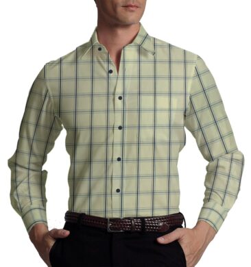 Exquisite Beige base Blue Burberry Check Cotton Blend Shirt Fabric (2.40 M)