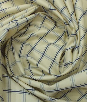 Exquisite Beige base Blue Burberry Check Cotton Blend Shirt Fabric (2.40 M)