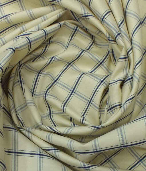 Exquisite Beige base Blue Burberry Check Cotton Blend Shirt Fabric (2.40 M)