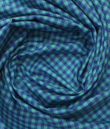 Exquisite Sea Green & Blue Checks Cotton Blend Shirt Fabric (2.40 M)