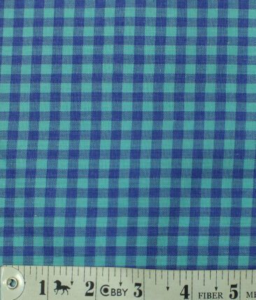 Exquisite Sea Green & Blue Checks Cotton Blend Shirt Fabric (2.40 M)