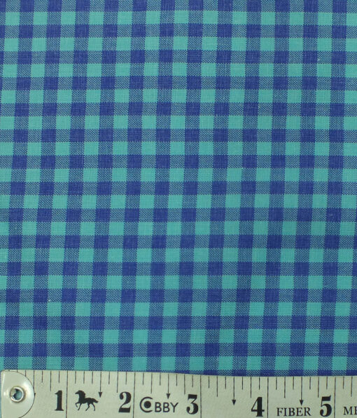 Exquisite Sea Green & Blue Checks Cotton Blend Shirt Fabric (2.40 M)