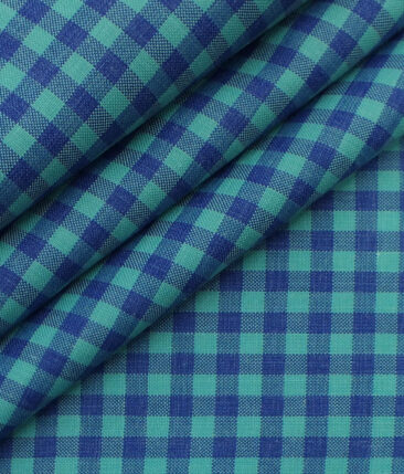 Exquisite Sea Green & Blue Checks Cotton Blend Shirt Fabric (2.40 M)