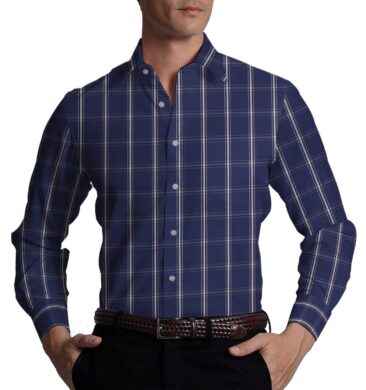 Exquisite Blue base Beige Burberry Check Cotton Blend Shirt Fabric (2.40 M)