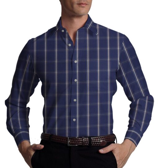Exquisite Blue base Beige Burberry Check Cotton Blend Shirt Fabric (2.40 M)