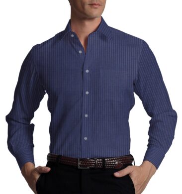 Exquisite Dark Purplish Blue Cotton Blend Striped Shirt Fabric (2.40 M)