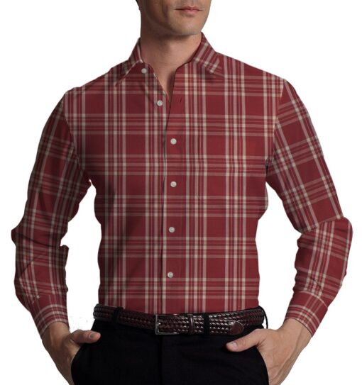 Exquisite Red base Beige Burberry Check Cotton Blend Shirt Fabric (2.40 M)