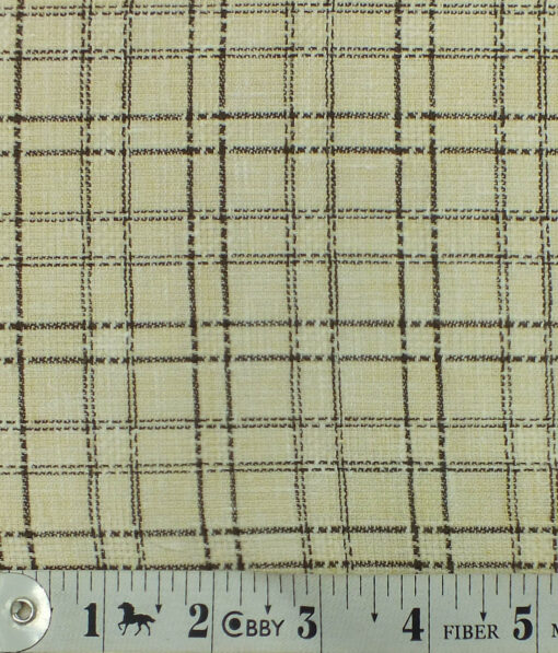 Exquisite Khadi Look Beige base Brown Checks Cotton Blend Shirt Fabric (2.40 M)
