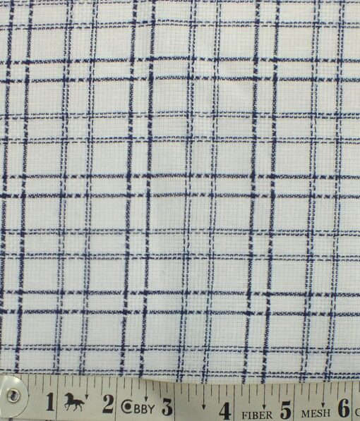 Exquisite Khadi Look White base Blue Checks Cotton Blend Shirt Fabric (2.40 M)