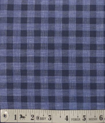 Exquisite Khadi Look Navy & Sky Blue Checks Cotton Blend Shirt Fabric (2.40 M)