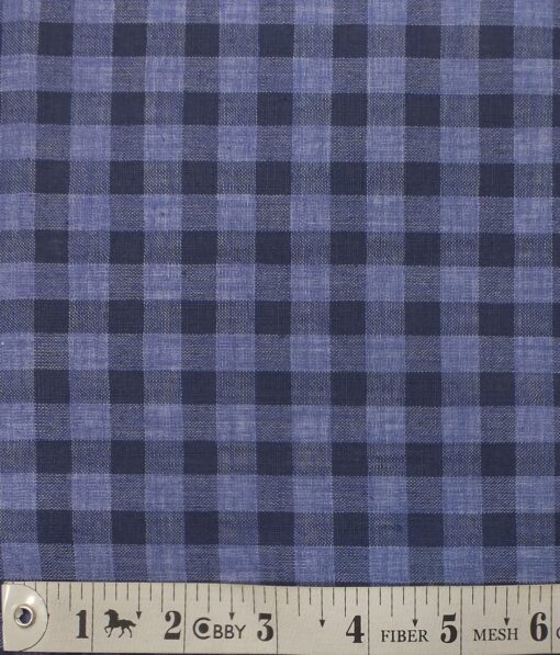 Exquisite Khadi Look Navy & Sky Blue Checks Cotton Blend Shirt Fabric (2.40 M)