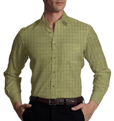 Exquisite Khadi Look Dull Beige Brown Checks Cotton Blend Shirt Fabric (2.40 M)