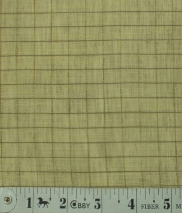 Exquisite Khadi Look Dull Beige Brown Checks Cotton Blend Shirt Fabric (2.40 M)