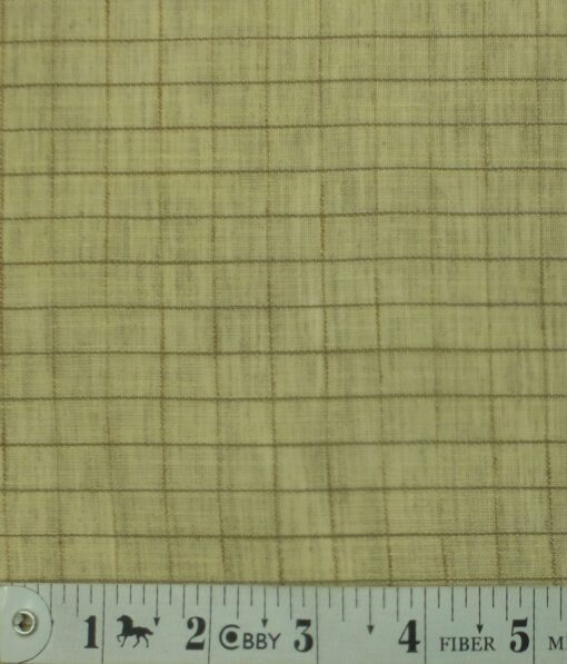 Exquisite Khadi Look Dull Beige Brown Checks Cotton Blend Shirt Fabric (2.40 M)