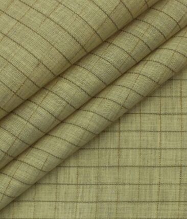 Exquisite Khadi Look Dull Beige Brown Checks Cotton Blend Shirt Fabric (2.40 M)