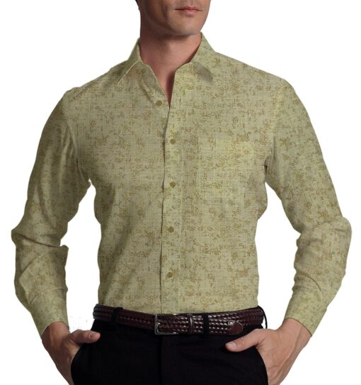 Exquisite Khadi Look Light Brown Cotton Blend Printed Shirt Fabric (2.40 M)