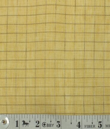 Exquisite Khadi Look Mango Yellow base Brown Checks Cotton Blend Shirt Fabric (2.40 M)