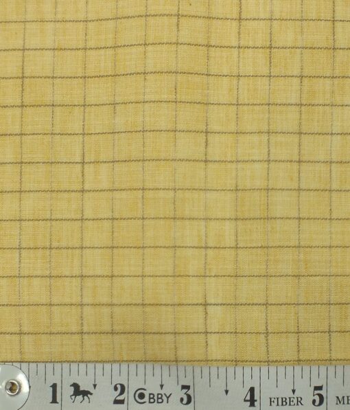 Exquisite Khadi Look Mango Yellow base Brown Checks Cotton Blend Shirt Fabric (2.40 M)