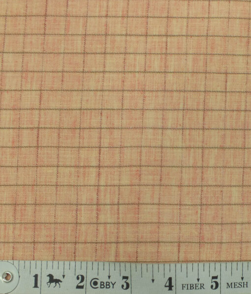 Exquisite Khadi Look Peach base Brown Checks Cotton Blend Shirt Fabric (2.40 M)