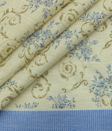 Exquisite Khadi Look Beige Printed Cotton Blend Designer Shirt Fabric (2.40 M)