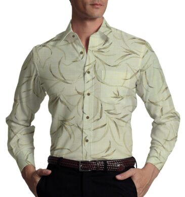 Exquisite Khadi Look Light Beige base Brown Floral Printed Cotton Blend Shirt Fabric (2.40 M)