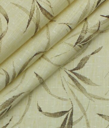 Exquisite Khadi Look Light Beige base Brown Floral Printed Cotton Blend Shirt Fabric (2.40 M)