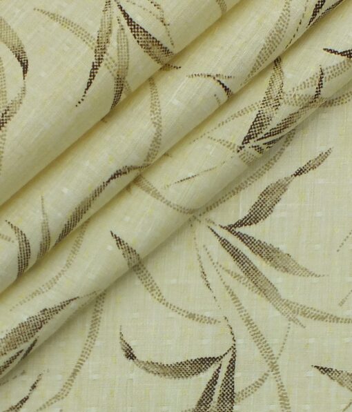 Exquisite Khadi Look Light Beige base Brown Floral Printed Cotton Blend Shirt Fabric (2.40 M)