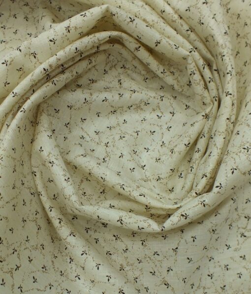 Exquisite Khadi Look Beige base Brown Floral Print Cotton Blend Designer Shirt Fabric (2.40 M)