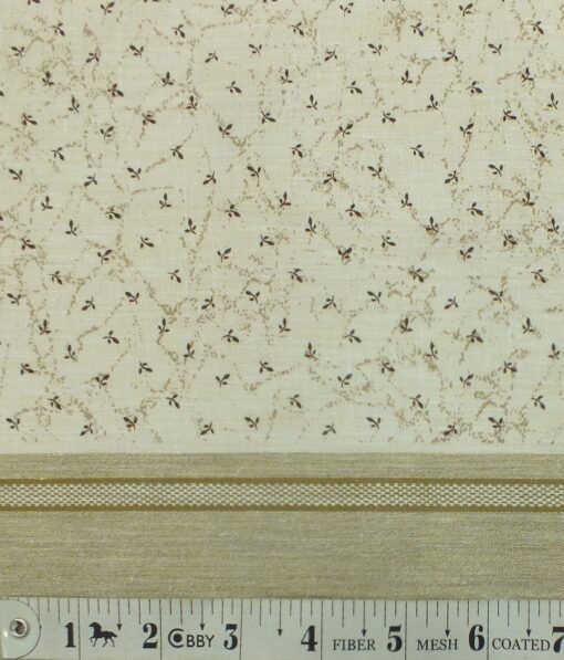 Exquisite Khadi Look Beige base Brown Floral Print Cotton Blend Designer Shirt Fabric (2.40 M)