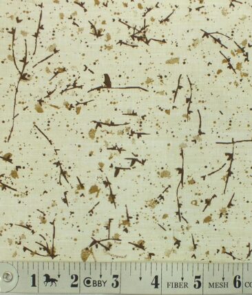 Exquisite Khadi Look Beige base Brown Spray Printed Cotton Blend Shirt Fabric (2.40 M)