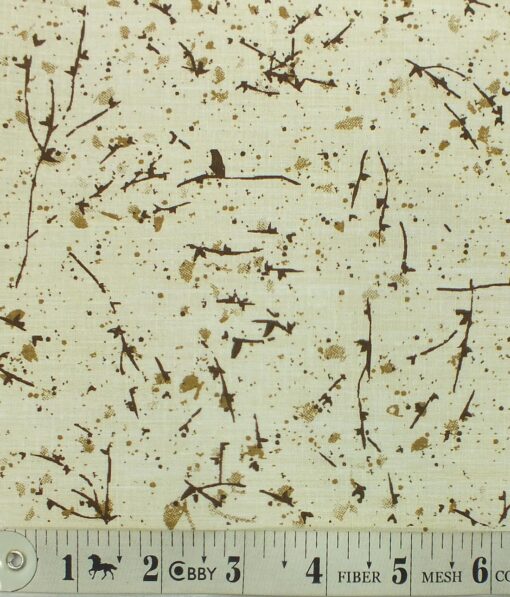 Exquisite Khadi Look Beige base Brown Spray Printed Cotton Blend Shirt Fabric (2.40 M)