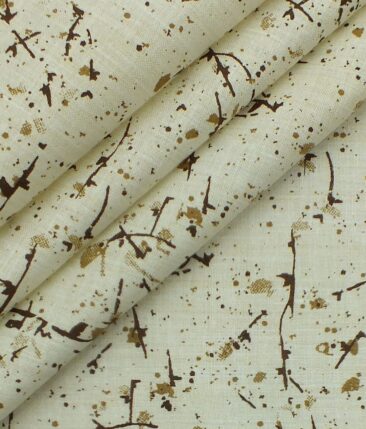 Exquisite Khadi Look Beige base Brown Spray Printed Cotton Blend Shirt Fabric (2.40 M)