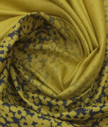 Exquisite Khadi Look Mustard Yellow Floral Print Cotton Blend Designer Shirt Fabric (2.40 M)