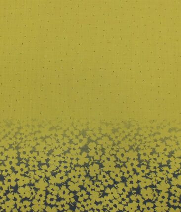 Exquisite Khadi Look Mustard Yellow Floral Print Cotton Blend Designer Shirt Fabric (2.40 M)